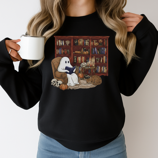 Retro Spooky Ghost Reading Sweatshirt