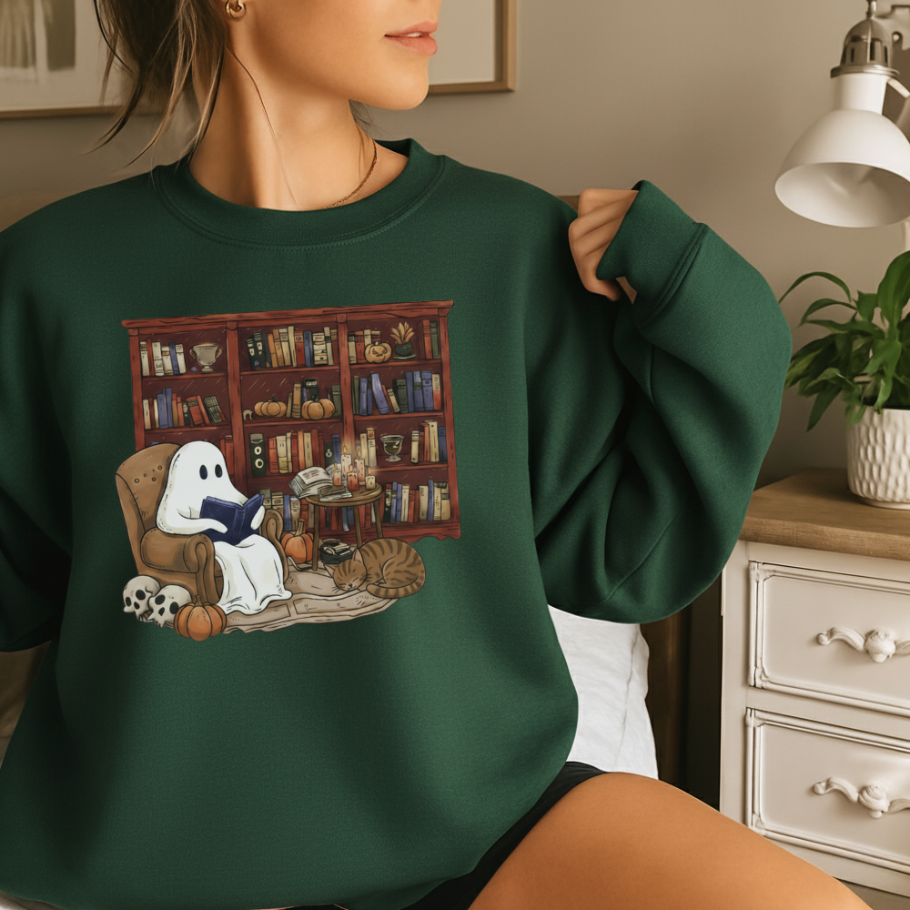 Retro Spooky Ghost Reading Sweatshirt