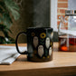 Black Ceramic Mug – Cute Ghosts & Sunflowers Design | Spooky Fall Coffee Cup