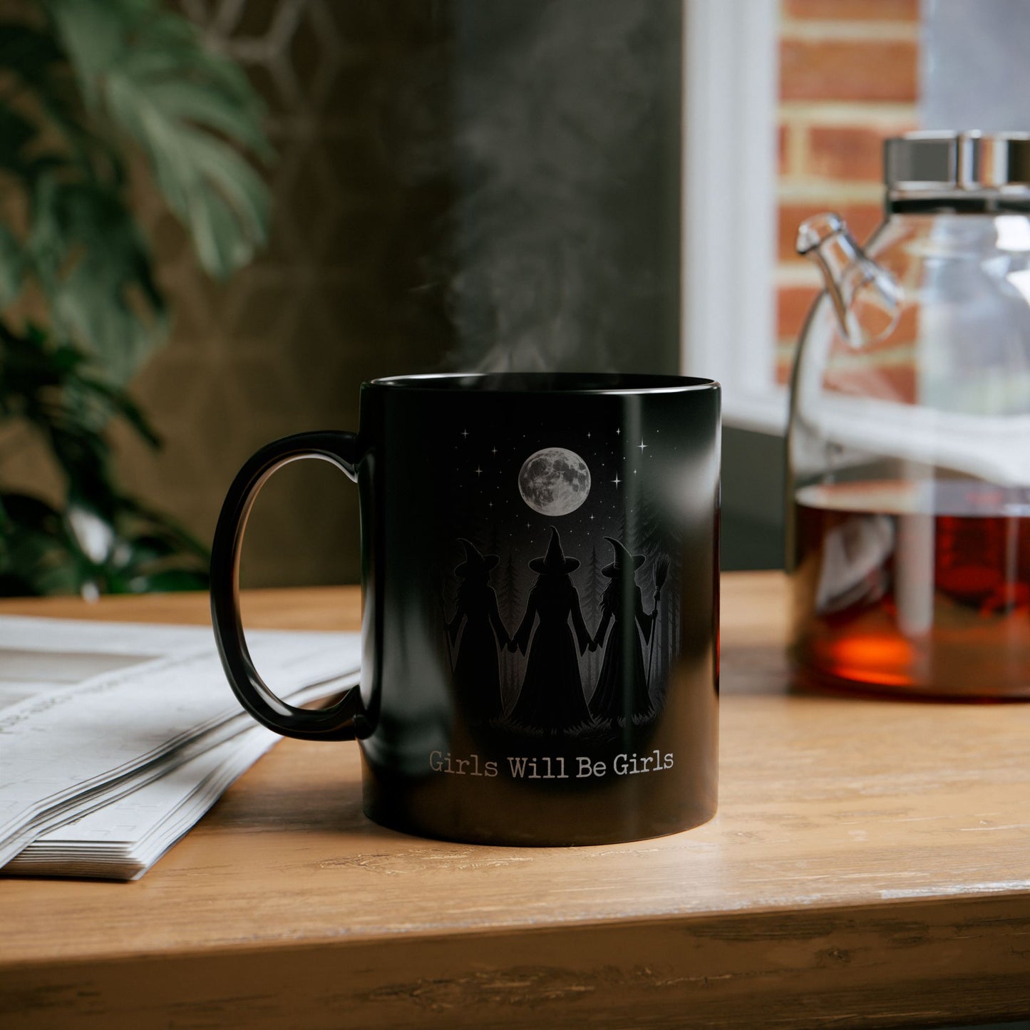 Empowered Witch Mug – Gothic Wiccan Coffee Cup with Moon & Witches, Girls Will Be Girls