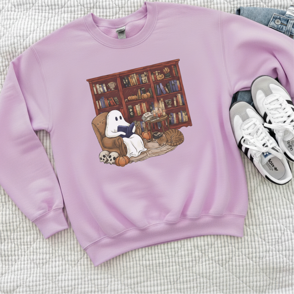 Retro Spooky Ghost Reading Sweatshirt