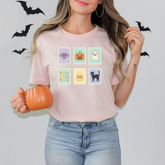 Spooky Season Stamp Tee – Cute and Comfy Halloween T-Shirt for Everyday Wear